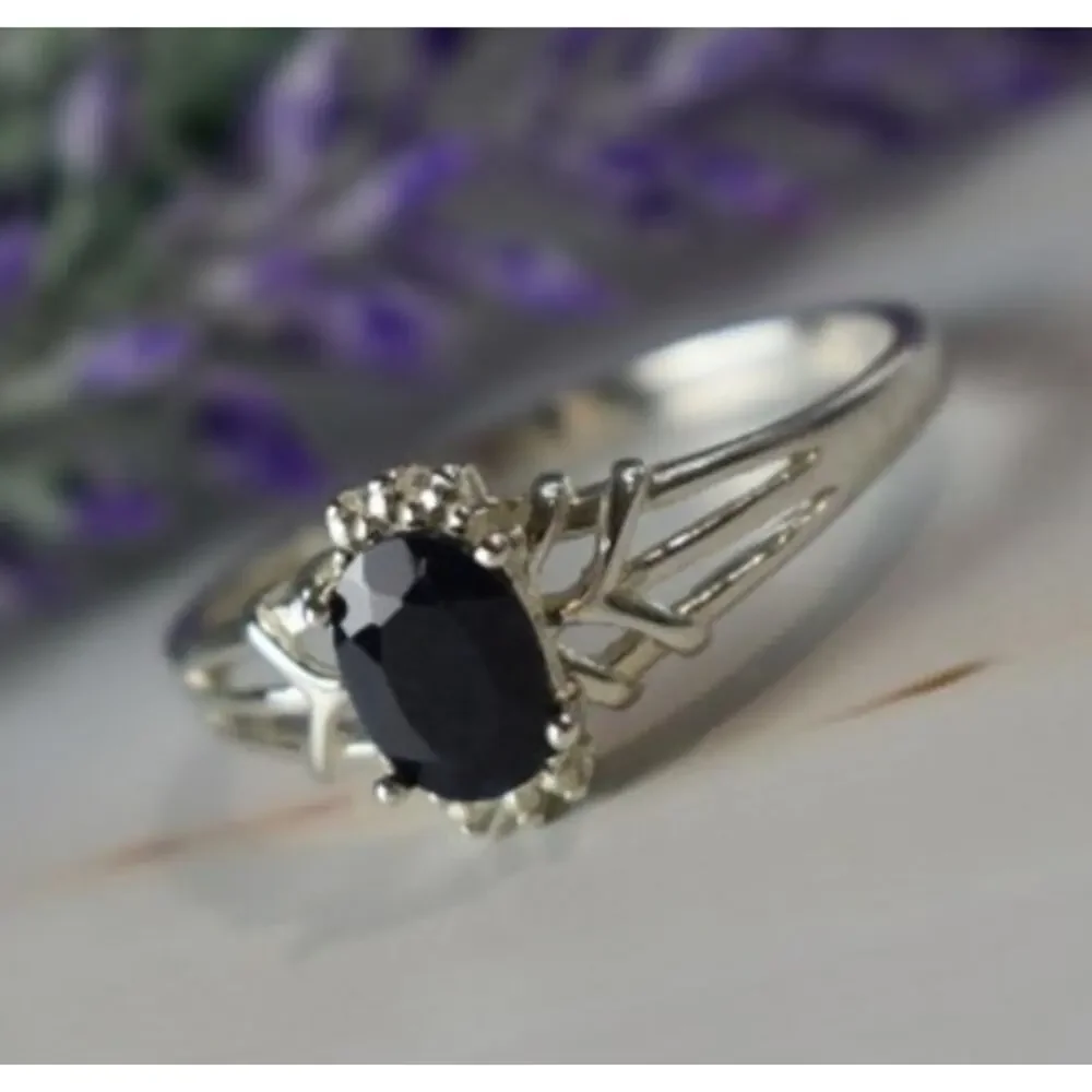 925 Sterling Silver Black Spinel Ring Size 10.25